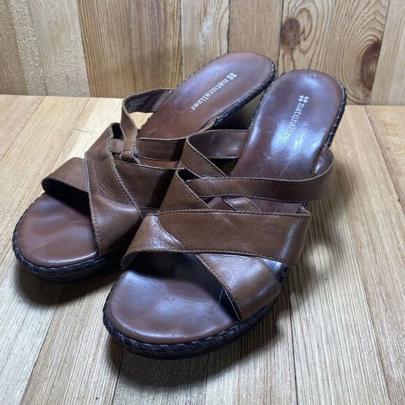 Naturalizer Sandals Women Size 8 Wedge Open Toe Slip On Brown Leather 2062 - Picture 4 of 13